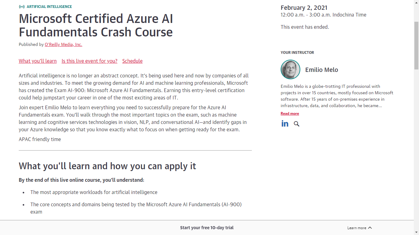 Live Training: “Microsoft Certified Azure AI Fundamentals Crash Course”