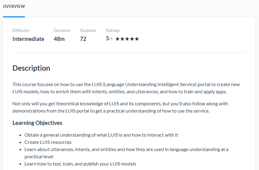 Course “Adding Language Understanding to Chatbots With LUIS”